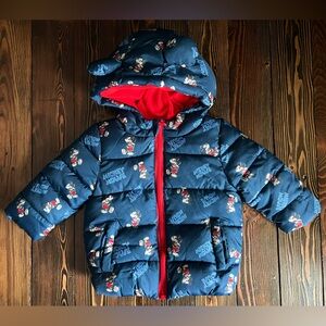 DISNEY BABY • blue red Mickey Mouse puffer jacket zipper winter • 6-12 months